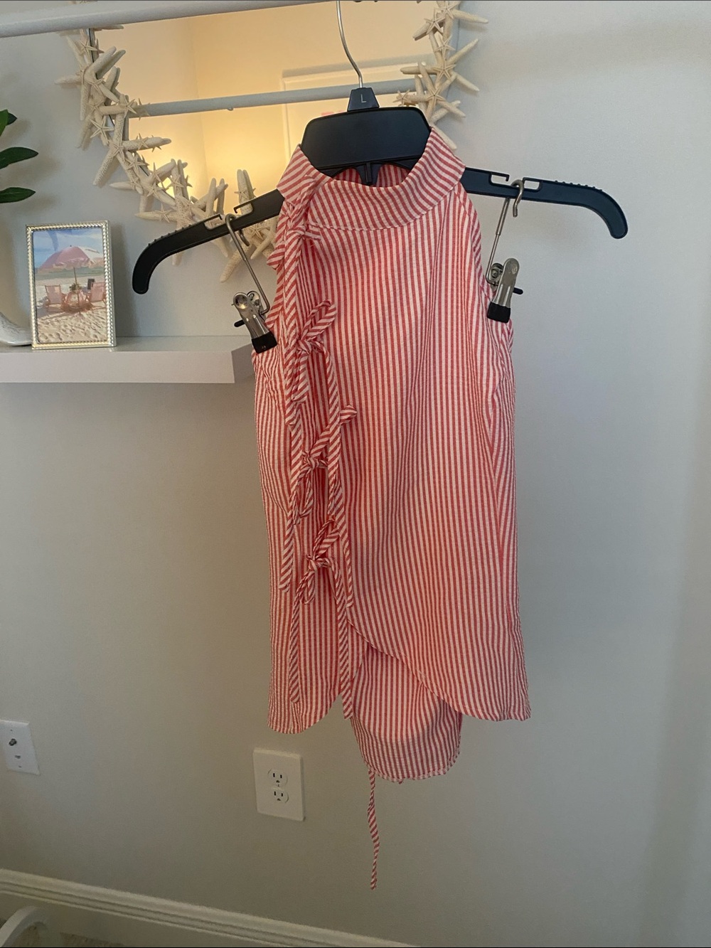 Red and White Striped Sleeveless Halter Top